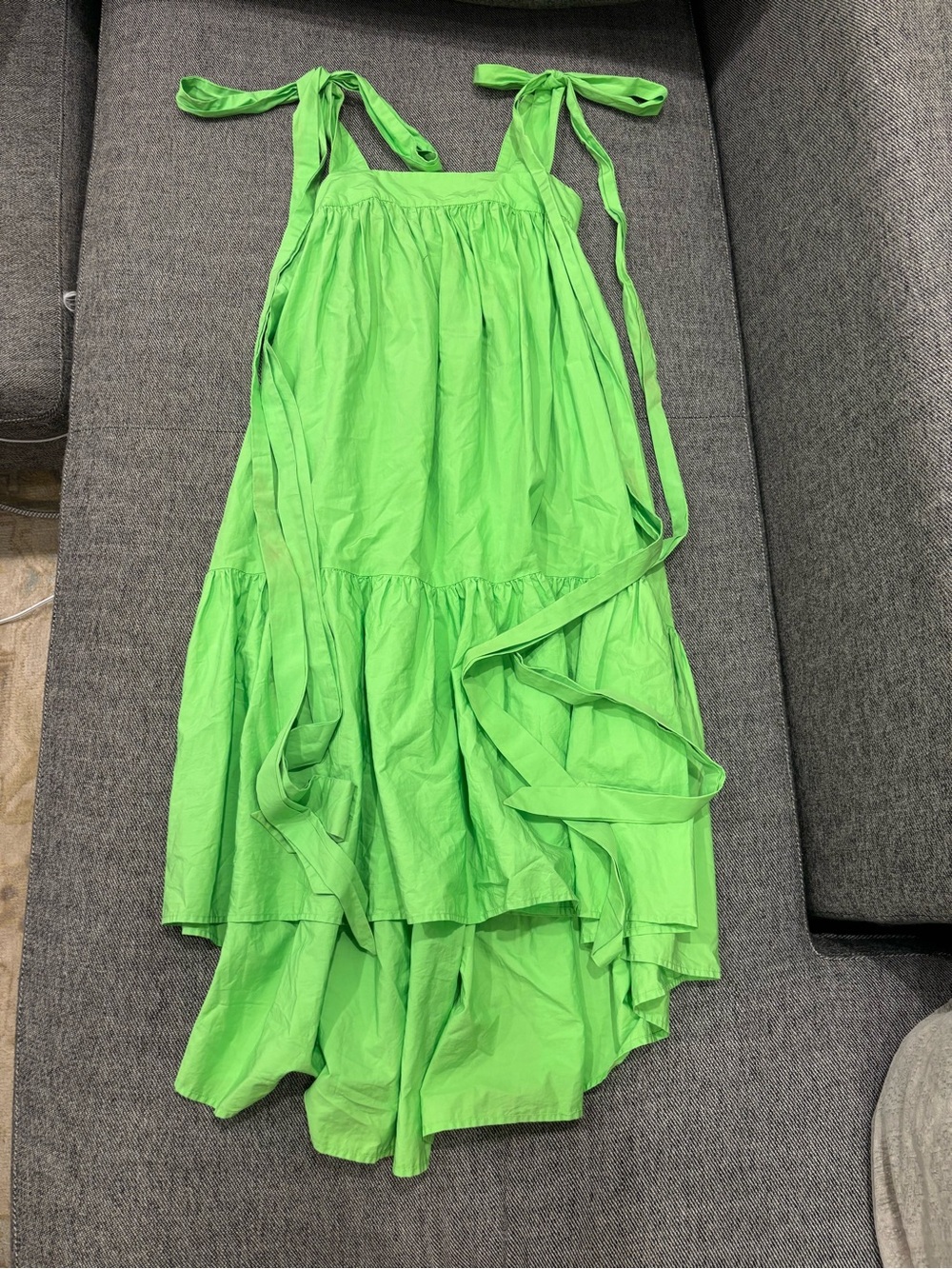 Christopher John Rogers Lime Green Tie-Shoulder Tiered Dress